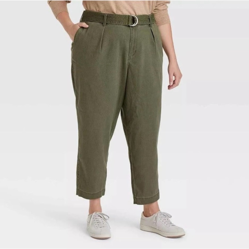 A New Day Women's High-Rise Tapered D-Ring Belted Ankle Pants Size 12 Cotton